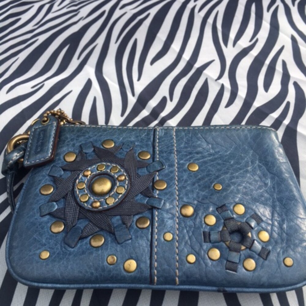 RARE COACH Ltd Edition Vintage Y2K Solo Mia Blue Denim Satchel/Coin  Wristlet - Picture 7 of 10